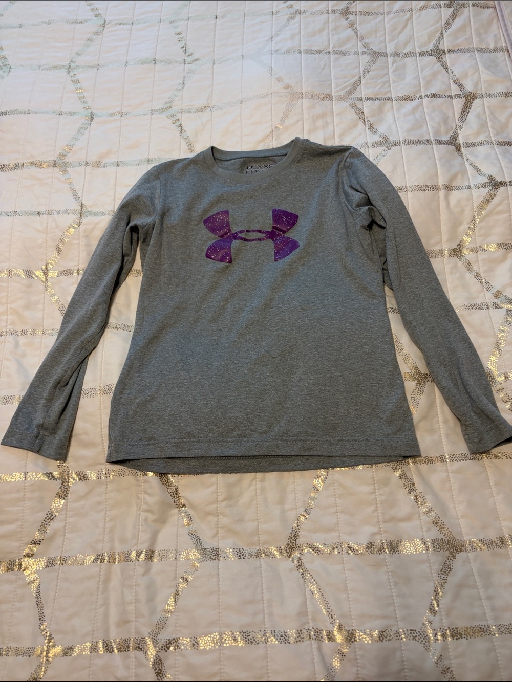 Under Armour Gray Long Sleeve Tee with Purple Logo